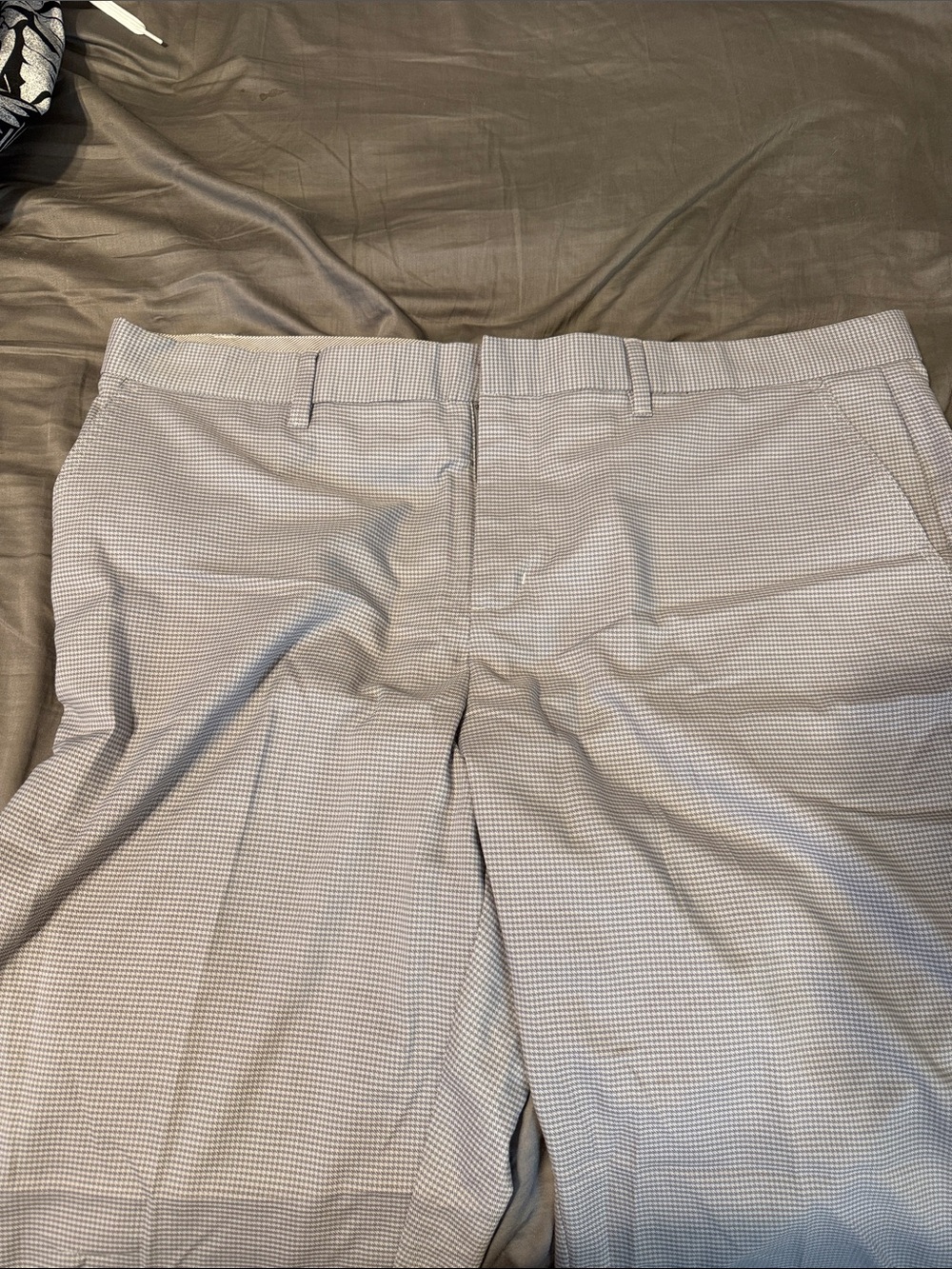 adidas Men's Flat-Front Dress Shorts in Light Gray Micro-Check
